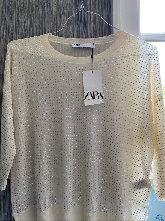 Zara Sweaters - NWT Zara Cream Rhinestone Crew Neck Sweater Sz L